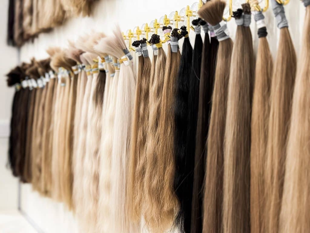 Wall of hair extensions